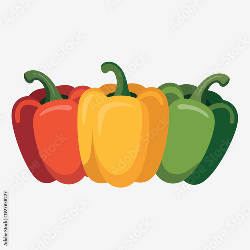 Colorful bell peppers red yellow green and dark green isolated