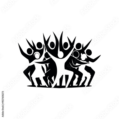 Joyful group of people celebrating success together.