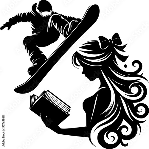 Black silhouette vector illustration of a woman jazz musician playing the guitar