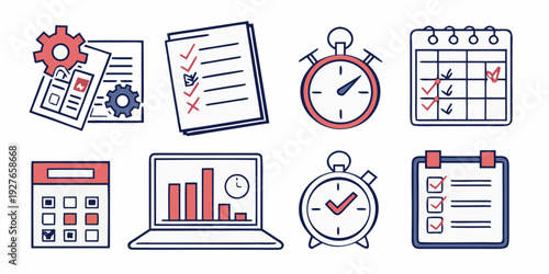 Assorted icons representing various aspects of business and productivity Vector