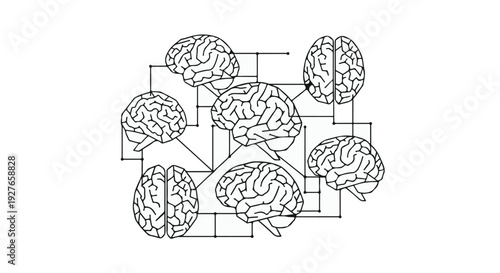 Abstract network of interconnected human brains symbolizing knowledge and thought.