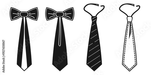 Four distinct neckties displayed in a row showcasing various patterns and styles Vector