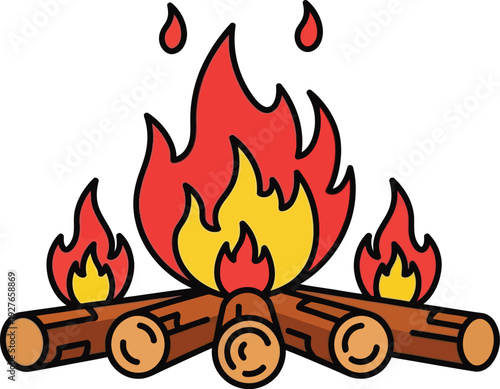 A colorful illustration of a campfire with stylized flames and logs perfect for designs on transparent background silhouette high quality professional