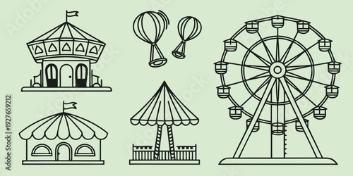 A vibrant amusement park with various rides and attractions for all ages. Vector