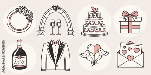 A collection of various objects and shapes including buildings and household items Vector