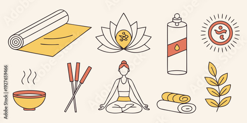 A variety of cooking utensils and ingredients arranged neatly on a white background Vector