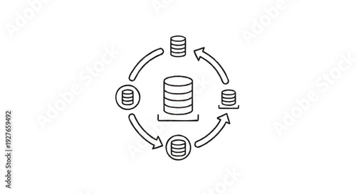 Database synchronization and data flow diagram illustration.