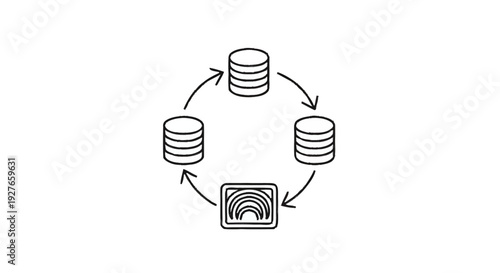 Database synchronization and data flow diagram illustration.