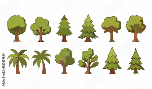 Cute Cartoon Trees Vector Set Colorful Forest Nature Illustration for Kids Design
