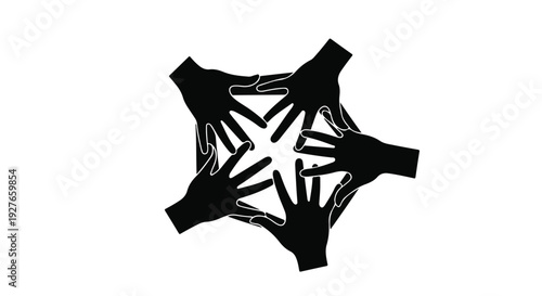 Diverse hands reaching inwards creating a star shape, symbolizing unity and teamwork.