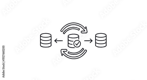 Database synchronization and data transfer process illustration.
