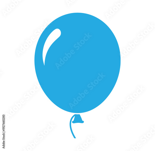 Blue balloon with shiny surface and tied knot isolated on white background