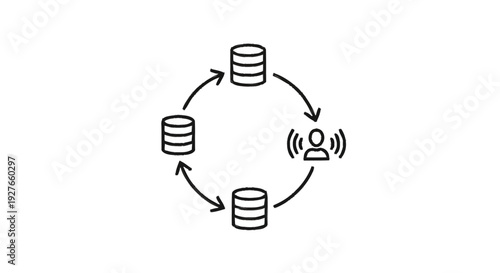 Database synchronization and network communication concept.