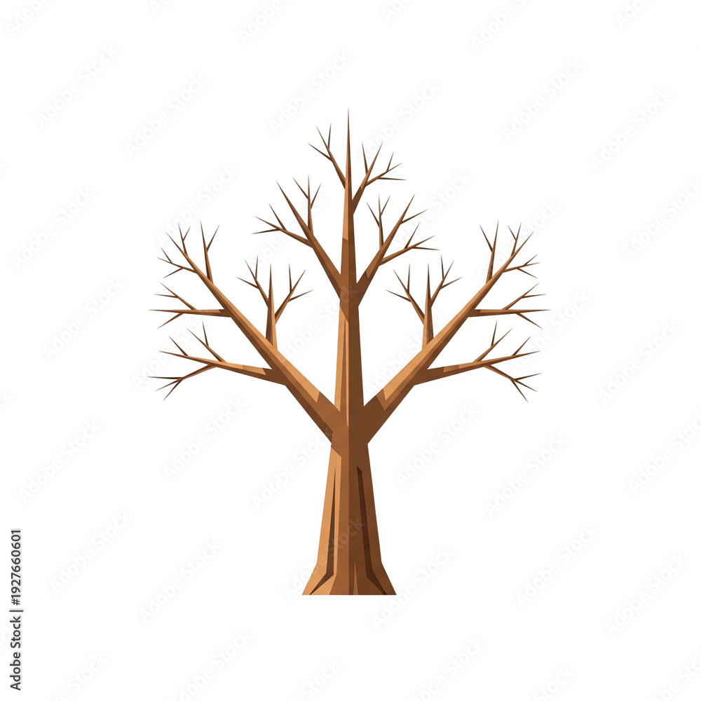 Obraz premium Bare deciduous tree silhouette in winter or dormancy, skeletal branches reaching upwards