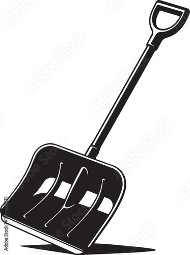 Black and white illustration of a garden shovel tool