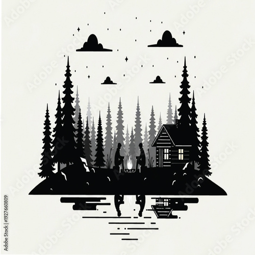 "Night by the Lakeside Cabin"Untitled-18