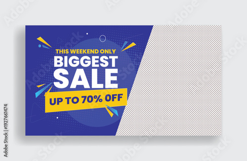 Flash Sale Ecommerce Website Header Banner, Horizontal Promotional Template for Mega Discount Campaigns, Limited Offer Marketing Design, Social Media Cover Thumbnail Layout Digital Advertising