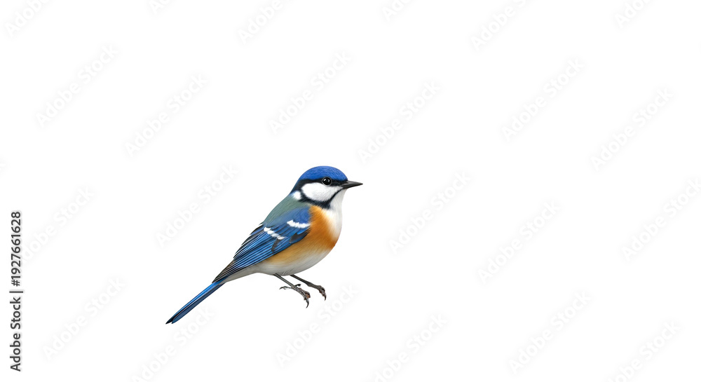 Obraz premium Blue-capped bird with orange breast and blue wings