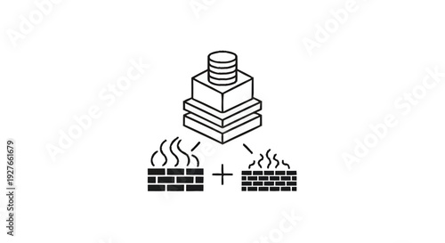 Database with two firewall icons and plus sign.