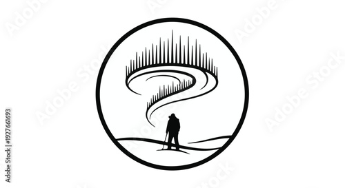 Lone figure gazing at majestic aurora borealis in starry night sky