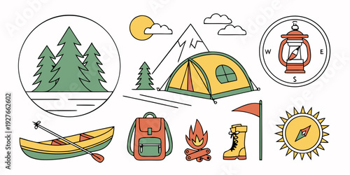 A vibrant illustration showcasing various outdoor activities and nature elements Vector