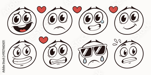 A diverse collection of emoticons displaying various facial expressions and emotions Vector