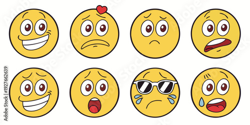 A diverse collection of emojis showcasing various human emotions and expressions Vector
