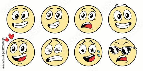 A collection of diverse emojis expressing various human emotions and reactions Vector