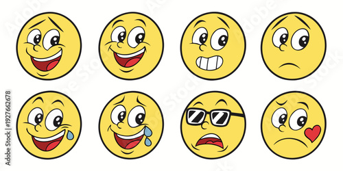 A collection of diverse emojis expressing various emotions and reactions Vector