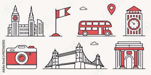 Iconic landmarks and symbols representing the city of london and england Vector