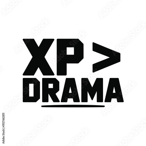 A bold black logo with the text XP greater than drama