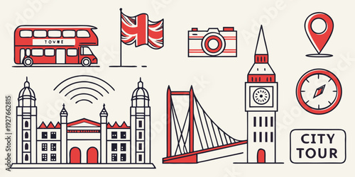 Iconic landmarks and symbols representing the united kingdom and its rich cultural heritage Vector