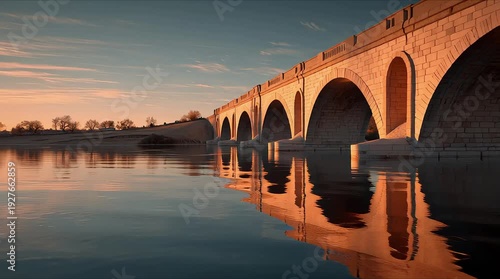 Stunning bridge at sunset with calm water reflection, Clyde Arc (Squinty Bridge)