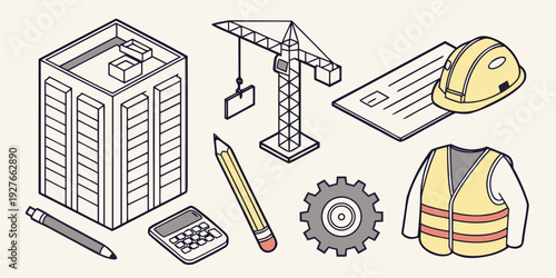 A variety of tools and equipment for construction and maintenance tasks. Vector