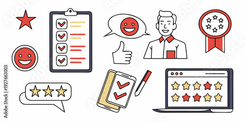 Person using a smartphone with various app icons and notifications displayed around it. Vector