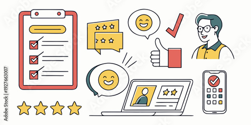 Illustrations of various online reviews and ratings for products and services Vector