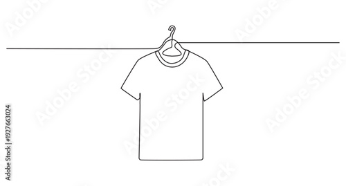 Continuous one line drawing of T-shirt vector illustration,T-Shirt On Hanger Thin Line Icon - Editable Stroke. Blue t-shirt - one continuous line drawing. Clean shirt on a hanger - concept for laundry