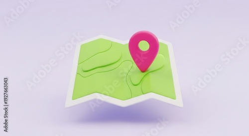 Free Download Folded map with location pin marker, navigation and travel destination concept, minimalist 3D render - GFXLoad