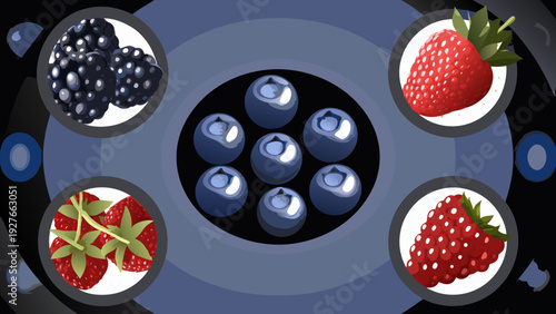 Antioxidant rich fruits infographic showing blueberries strawberries and blackberries benefits