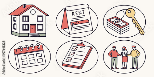 Illustrations of various aspects of real estate and property management Vector