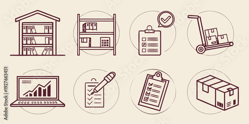 Illustration of various office and home office equipment and furniture. Vector