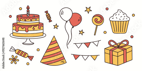 Assorted colorful pastries and desserts arranged on a table Vector