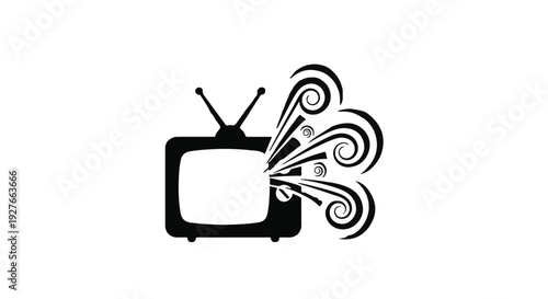 Television Screen Emitting Swirling Abstract Design - A Classic Icon for Media and Entertainment