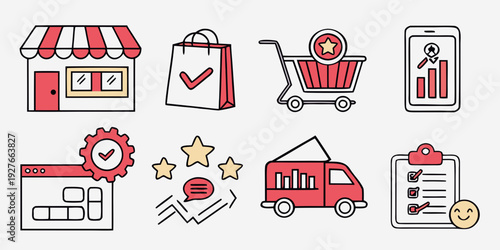 Illustrations of various delivery and logistics services and vehicles. Vector