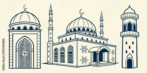 Historic architectural buildings with intricate details and unique designs Vector