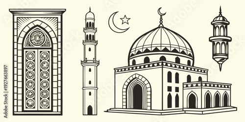 Historic architectural landmarks from various cultures and periods Vector