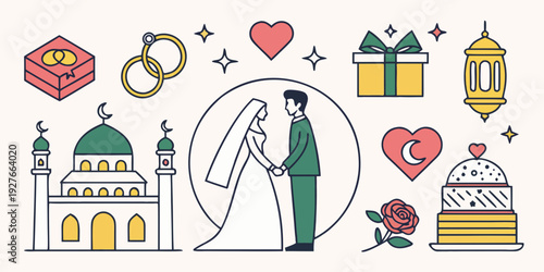 Diverse icons representing various aspects of life and society Vector