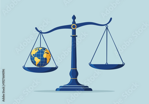 Balanced Justice Scale Symbol on Blue Background Law and Equality Concept