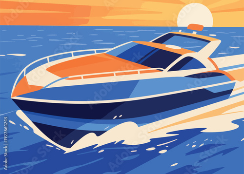 Speedboat Journey At Sea Illustration Creative Design Template 