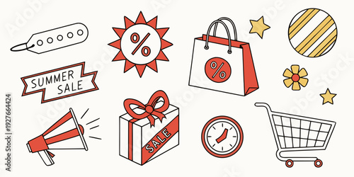 A vibrant collection of icons representing various aspects of business and productivity. Vector